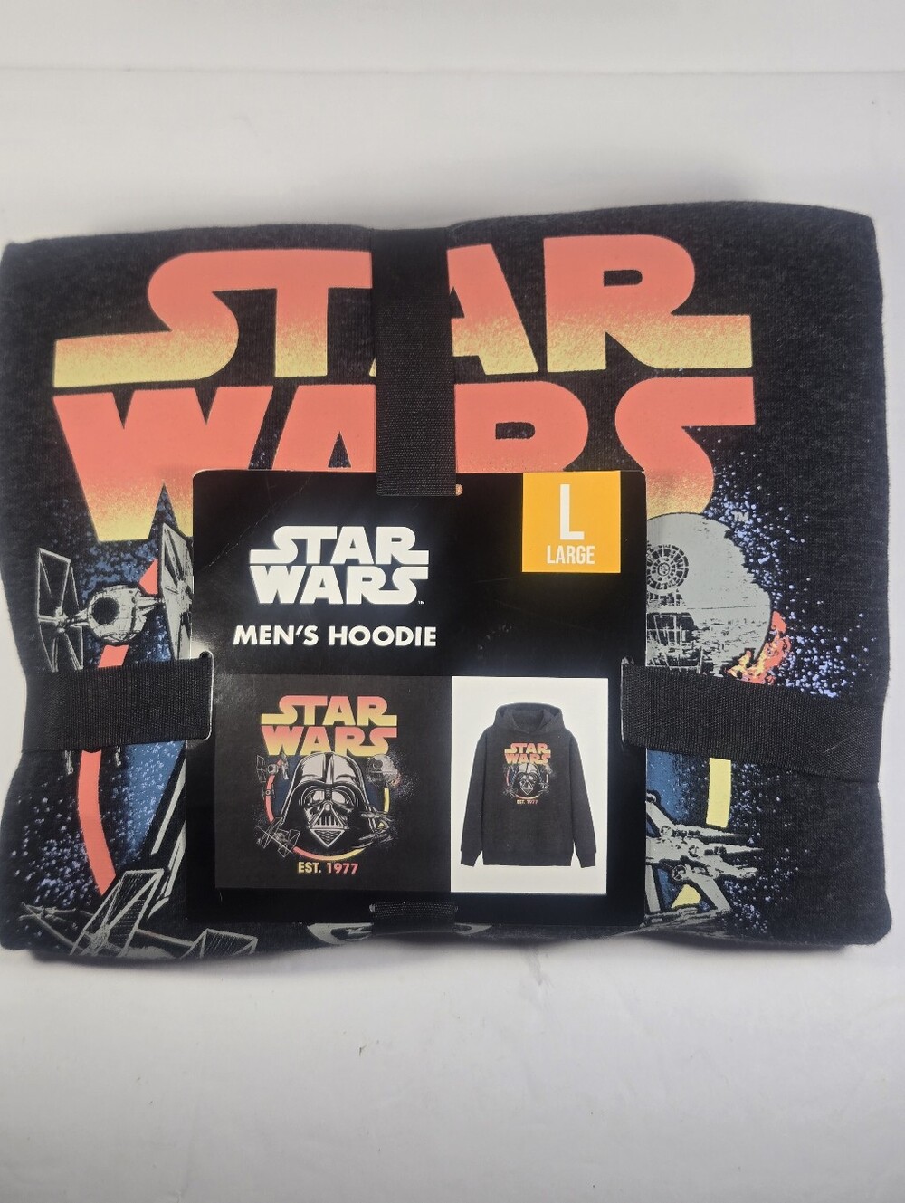 Star Wars Darth Vader Helmet Black Hoodie Sweatshirt Men's Size Large Disney